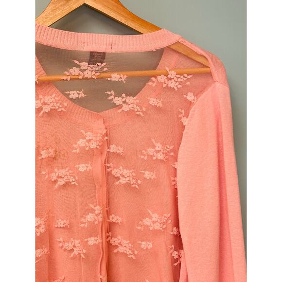 Eyeshadow Xlarge Pink Ramie Long Sleeve Button-Front Casual Cardigan Sweater - Picture 6 of 8